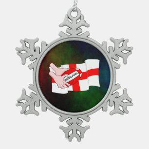 England Rugby Team Unterstützer Flag mit Ball Schneeflocken Zinn-Ornament