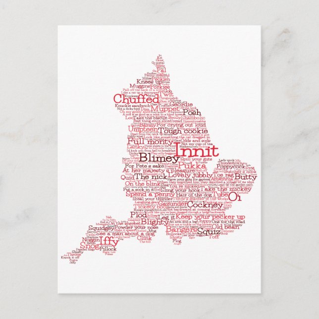 England Slang British Word Art Map Postkarte (Vorderseite)