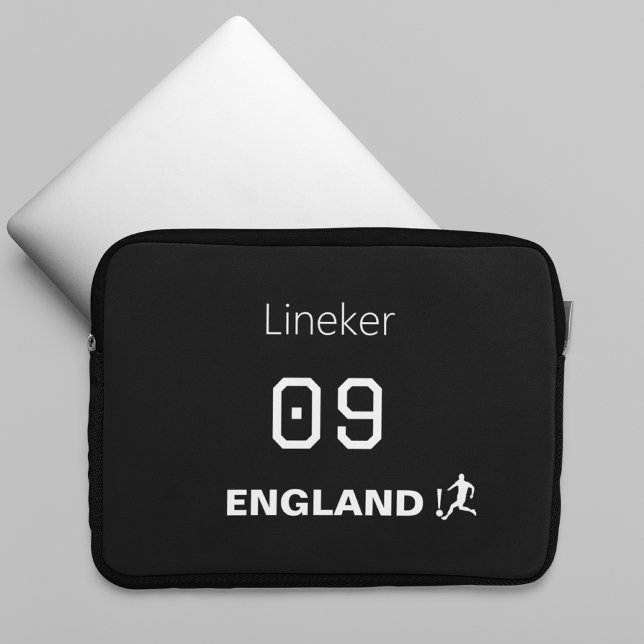 England Soccer Black White Custom Name Number Laptopschutzhülle (Von Creator hochgeladen)