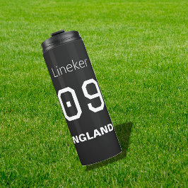 England Soccer Black White Custom Name Number Thermosbecher