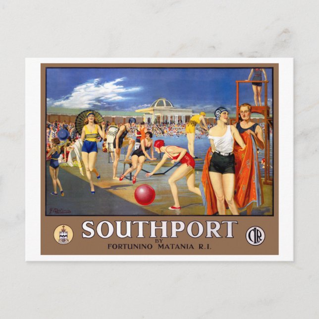 England Southport Related Vintage Travel Poster Postkarte (Vorderseite)