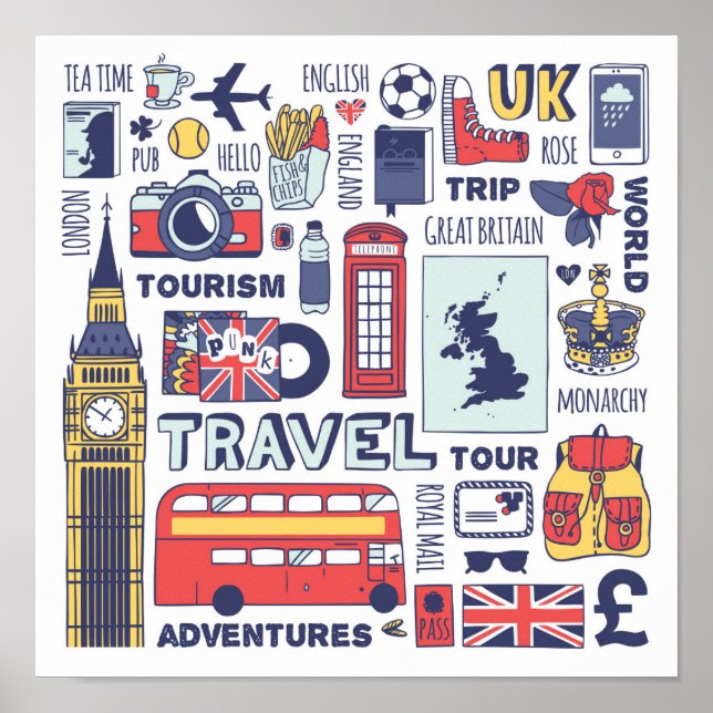 England Travel Doodles Poster (Vorne)