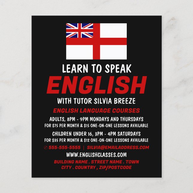 England UK Flag, English Language Course Advert Flyer (Vorne)