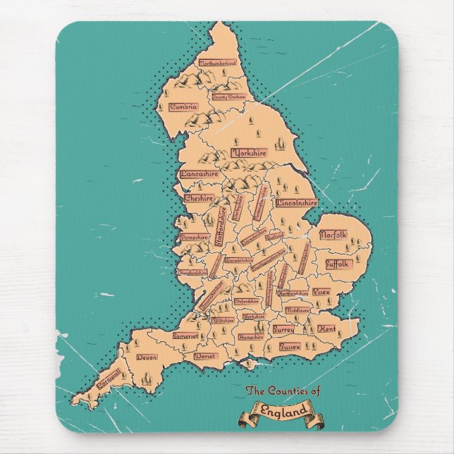 England - Vintage Landkreise Karte Mousepad (Vorne)