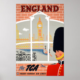 England Vintage Travel Poster Restored