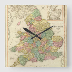 England, Wales, Scotland. Quadratische Wanduhr