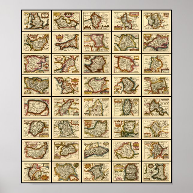 England, Wales und alle englischen Landkreis Maps Poster (Vorne)