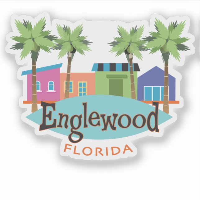 Englewood Florida Retro Style Illustration Aufkleber (Vorderseite)