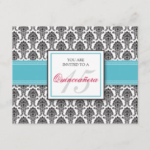 ENGLISCH Aqua Damask Quinceanera Einladung
