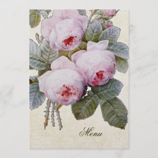 Englisch Bourbon Rose Floral Custom Wedding Menu Menükarte (Vorderseite)