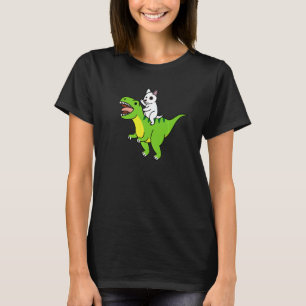 Englisch Bull Terrier Reitet Rex Dinosaurier Hund  T-Shirt