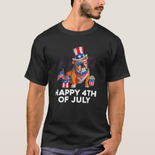 Englisch Bulldog Hund American Flag Happy 4th Jul T-Shirt