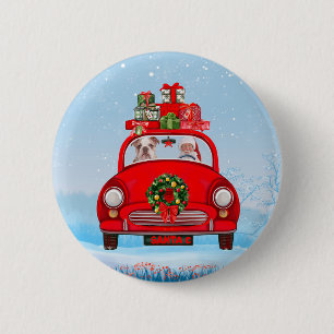 Englisch Bulldog in Car mit dem Weihnachtsmann Button