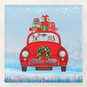 Englisch Bulldog in Car mit dem Weihnachtsmann Glasuntersetzer