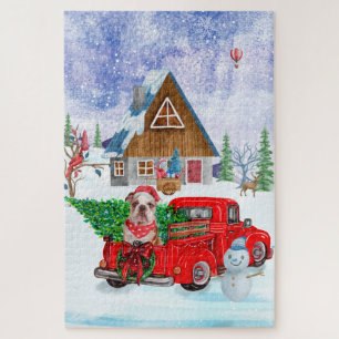 Englisch Bulldog in Christmas Delivery LKW Schnee Puzzle