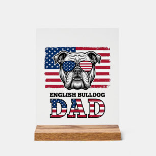 Englisch Bulldog Papa Patriotisches Vintage-Shirt- Acrylschild
