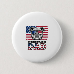 Englisch Bulldog Papa Patriotisches Vintage-Shirt- Button