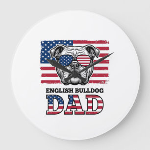 Englisch Bulldog Papa Patriotisches Vintage-Shirt- Große Wanduhr
