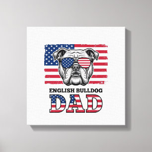 Englisch Bulldog Papa Patriotisches Vintage-Shirt- Leinwanddruck