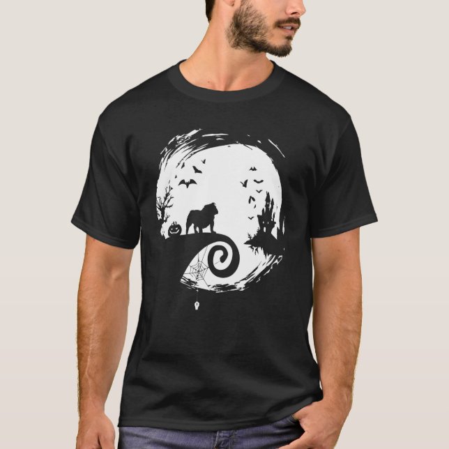 Englisch Bulldog und Mond Halloween Kostüme T-Shirt (Vorderseite)
