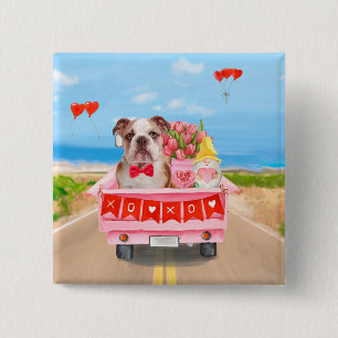 Englisch Bulldog Valentine's Day Lkw Herz Button