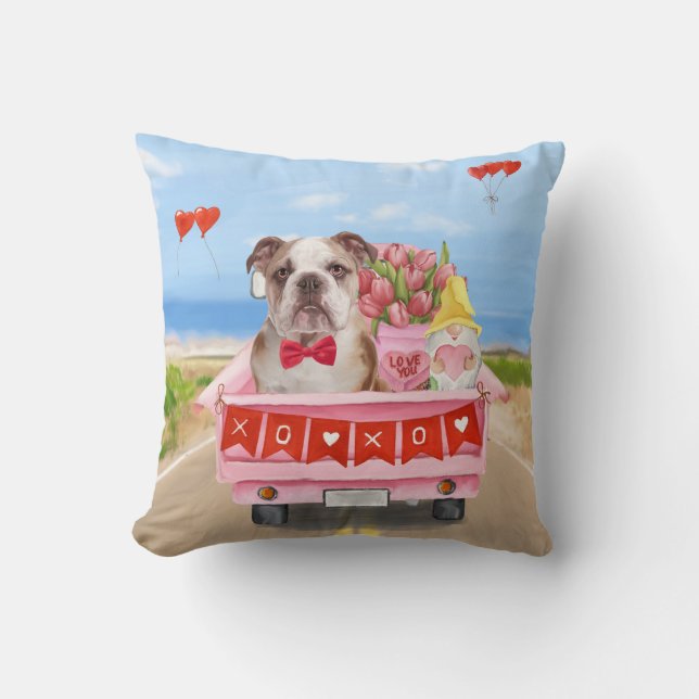 Englisch Bulldog Valentine's Day Lkw Herz Kissen (Vorderseite)