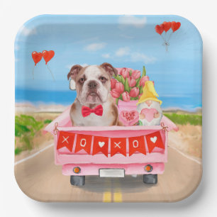 Englisch Bulldog Valentine's Day Lkw Herz Pappteller