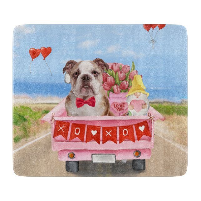 Englisch Bulldog Valentine's Day Lkw Herz Schneidebrett (Vorderseite)