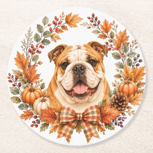 Englisch Bulldogge Herbst Untersetzer (Vorderseite)
