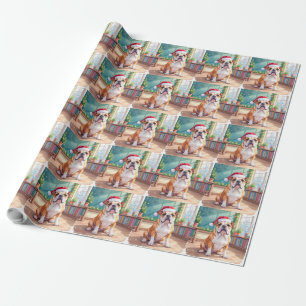 Englisch Bulldogge Lehrer Klassenzimmer Santa Hut Geschenkpapier