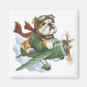 Englisch Bulldogge Pilot Flug­zeug Magnet