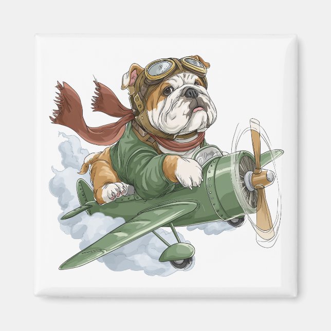 Englisch Bulldogge Pilot Flug­zeug Magnet (Vorne)