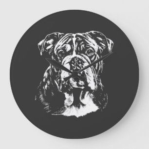 Englisch Bulldogge-Porträt Minimalistische Bekleid Große Wanduhr