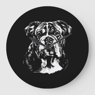 Englisch Bulldogge-Porträt Minimalistische Bekleid Große Wanduhr