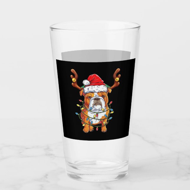 Englisch Bulldogge Renntier Lustiges Weihnachten E Glas (Vorderseite)