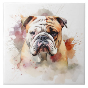 Englisch Bulldogge Wasserfarben-Porträt Fliese