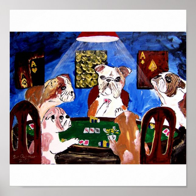 ENGLISCH BULLDOGS BULL HUNDEN SPIELEN POKER POSTER (Vorne)