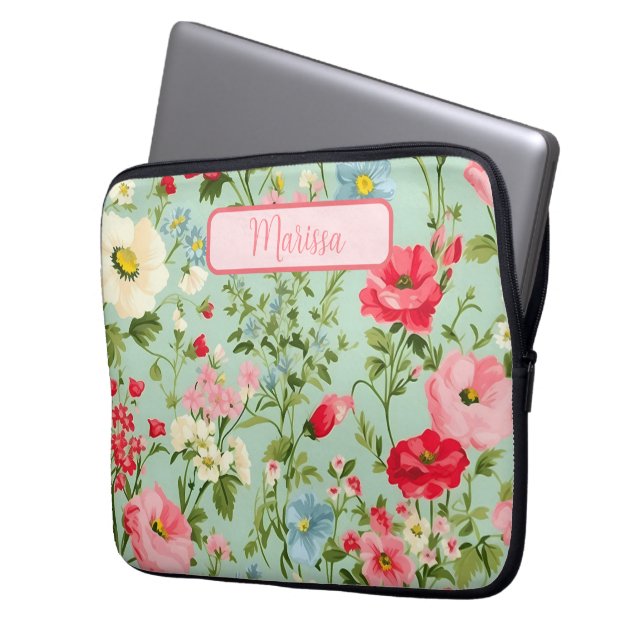 Englisch Country Wildblume Personalisiert Laptopschutzhülle (Vorderseite Links)