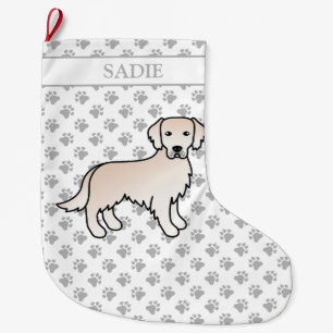 Englisch Cream Golden Retriever Cartoon Dog & Name Großer Weihnachtsstrumpf