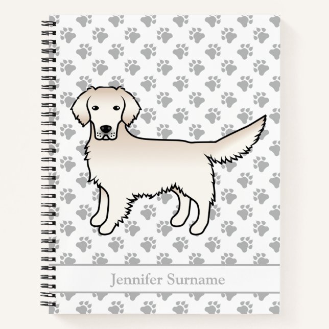 Englisch Cream Golden Retriever Cartoon Dog & Name Notizbuch (Vorderseite)