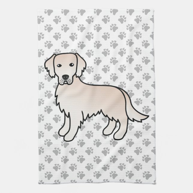 Englisch Cream Golden Retriever Cartoon Dog & Paws Geschirrtuch (Vertikal)