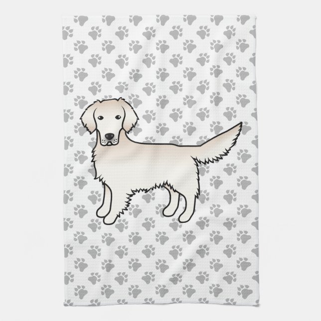 Englisch Cream Golden Retriever Cartoon Dog & Paws Geschirrtuch (Vertikal)
