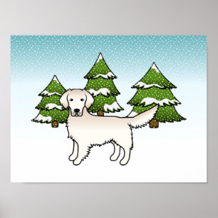 Englisch Cream Golden Retriever im Winter & Bäume Poster