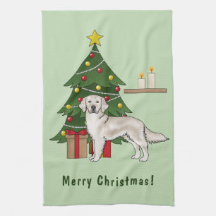 Englisch Cream Golden Retriever mit Weihnachtsbaum Geschirrtuch
