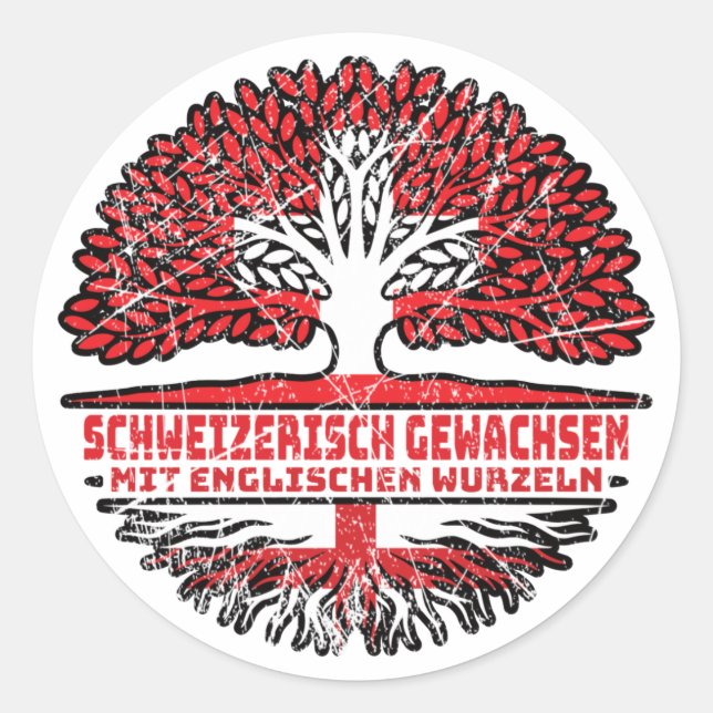 Englisch Deutsch Schweizer Schweiz Baum Wurzel Runder Aufkleber (Vorderseite)