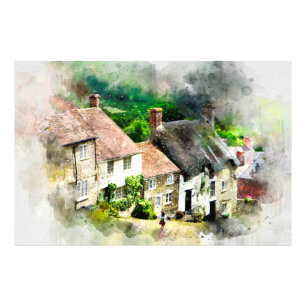 Englisch,England,Dorf,Häuser,Landschaft,Hütte Fotodruck
