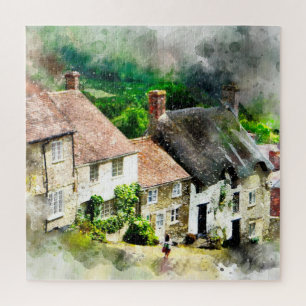 Englisch,England,Dorf,Häuser,Landschaft,Hütte Puzzle