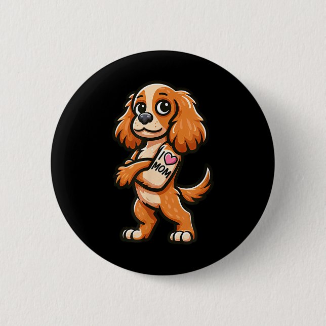 Englisch Er Spanisch I Liebe Mama Funny Dog Tattoo Button (Vorderseite)