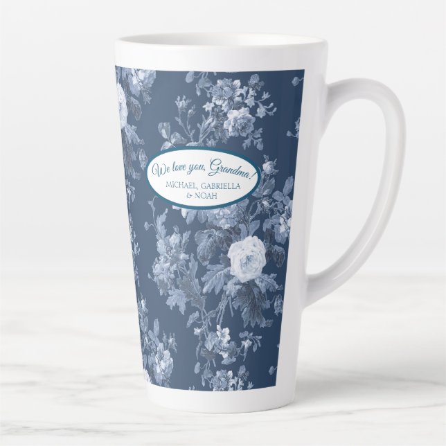 Englisch Floral Garden Navy Blue n White Oma Milchtasse (Rechts)