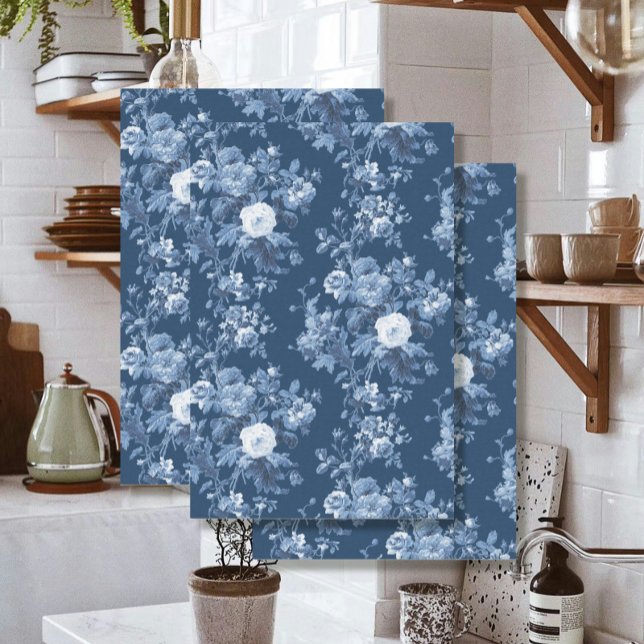 Englisch Floral Toile Navy Blue White LG Decoupage Seidenpapier (Von Creator hochgeladen)